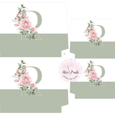 Caixas decoradas com padrão de bolinhas, flores e letra R