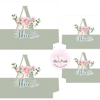 Etiquetas decorativas com flores e o nome Alice