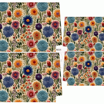 Tecido com padrão floral multicolorido e código ND25