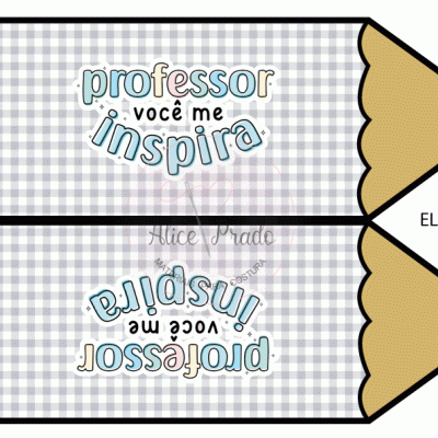 Duas formas de lápis com mensagem para professor em padrão xadrez cinza e branco