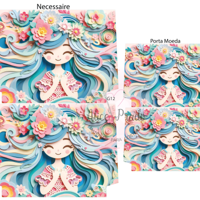 Produtos decorativos com padrão de menina de papel recortado colorido