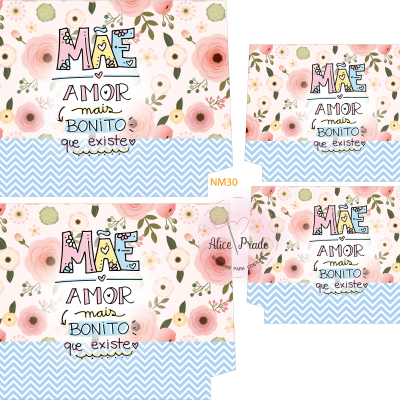 Caixas decorativas com padrão floral e texto para mãe