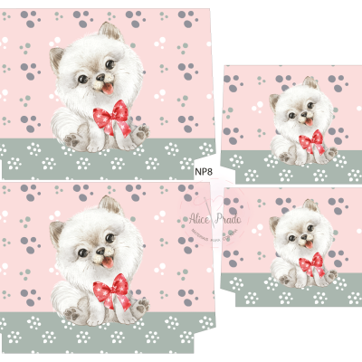 Etiquetas decorativas com cachorro e padrão de bolinhas