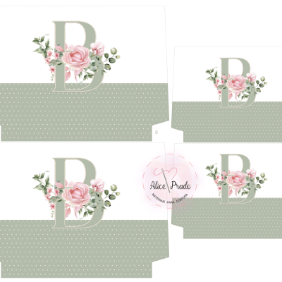 Caixas de papelão com letra D, flores rosas e fundo cinza com pontos brancos