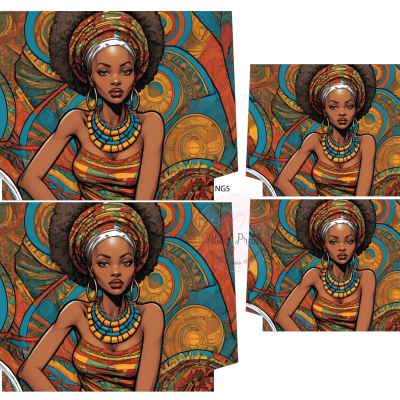 Ilustração de mulher afro com roupa tradicional e fundo colorido