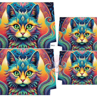 Impressão digital de rosto de gato colorido em tecido com código GN22