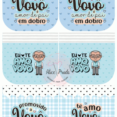 Conjuntos de tecidos azuis com frases para avôs e ilustração de homem idoso