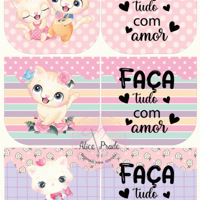 Capas decorativas com desenhos de gatos e texto 
