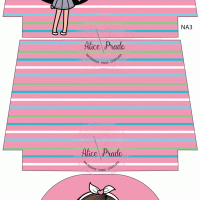 Padrão tecido riscas e menina ilustrada com texto Alice Prado