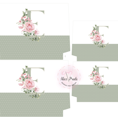 Três moldes de papel com letra F e flores rosas