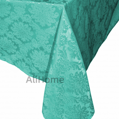 Toalha de mesa verde-água com padrão floral acetinado