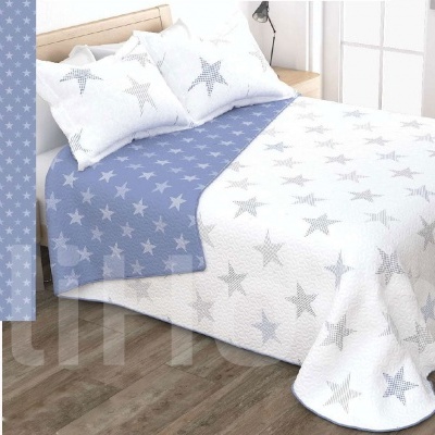 Conjunto de cama reversível com padrão de estrelas cinza e azul