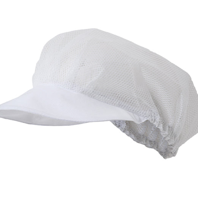 Boné branco de malha com pala rígida e parte superior elástica