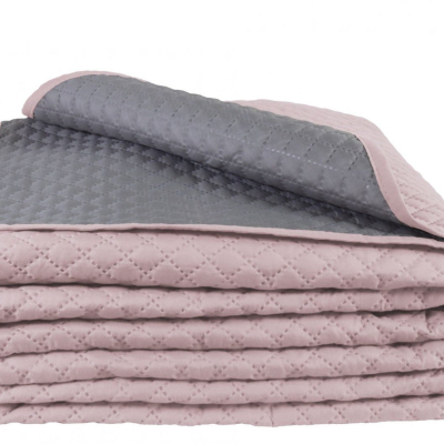 Cobertor acolchoado bicolor cinza com padrão de losangos