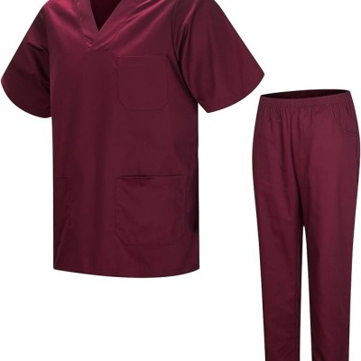 Uniforme clínico vinho com camisola e calças
