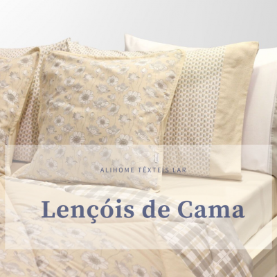 Lençóis de cama com padrão floral e xadrez em tons neutros