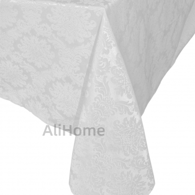 Toalha de mesa branca com padrão floral jacquard