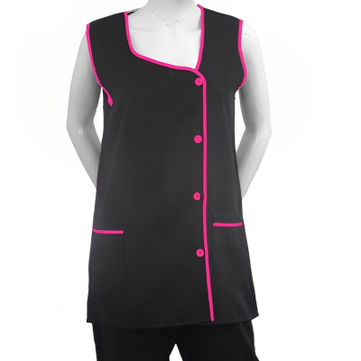 Casaco de trabalho preto com botões e bordas cor-de-rosa