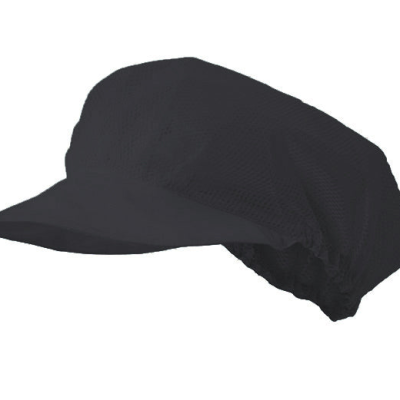 Boné preto em tecido com aba e parte traseira elástica