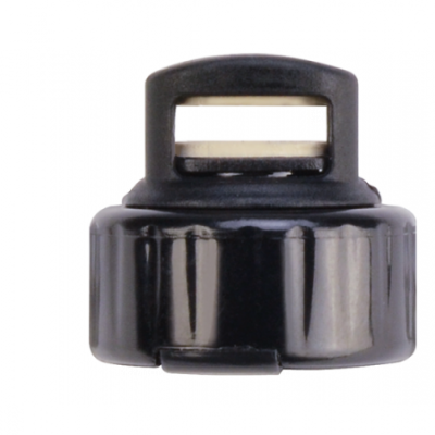 Tampa de garrafa preta em plástico com pega rectangular