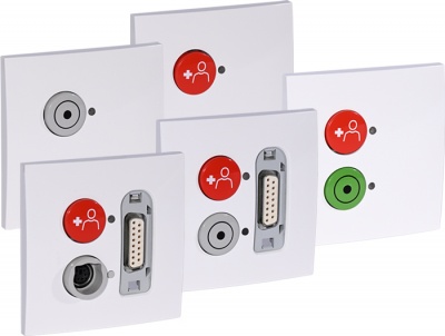 Painéis murais brancos com conectores VGA e áudio