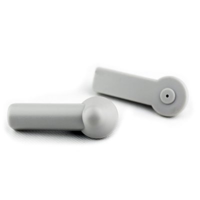 Par de auriculares sem fios cinzentos em fundo branco