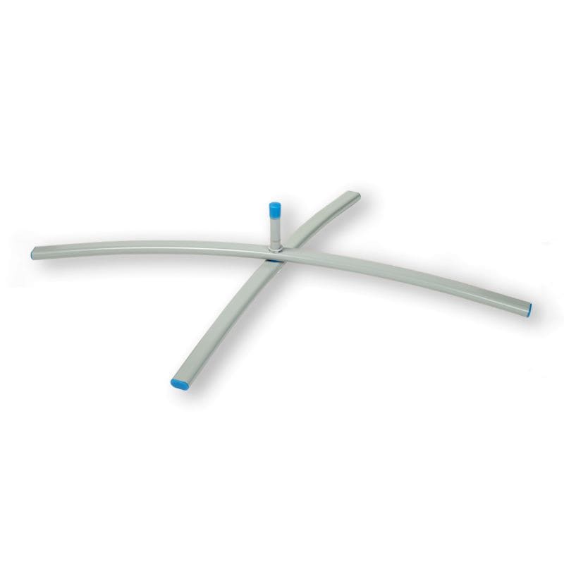 Base Cruzeta Base cruzada de metal cinzento para guarda-sol com pontas azuis