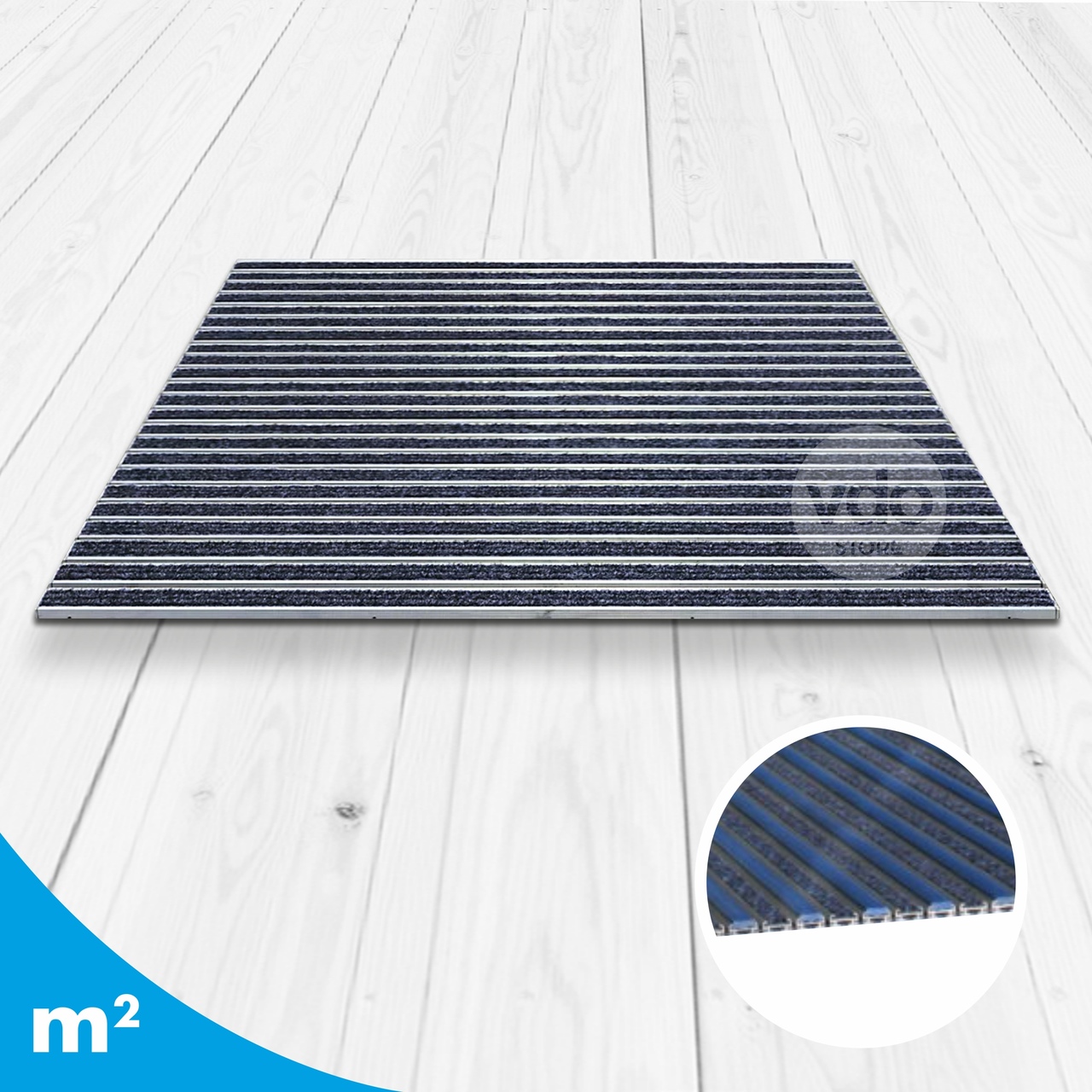 Tapete Esteira de Alumínio | Com Borracha + Escova Tapete de entrada azul com riscas e textura estriada