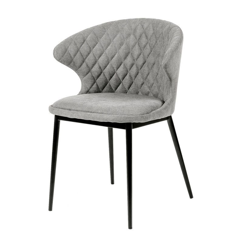 Cadeiras | CLARA Cadeira cinza claro com padrão matelassê e pernas metálicas pretas