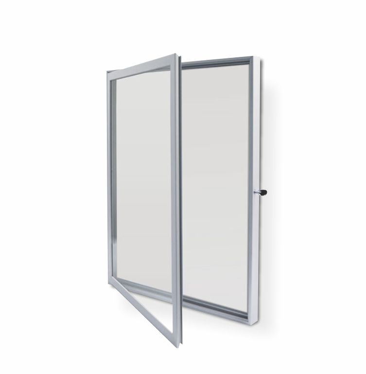 Vitrine | Vixe janela de abrir com moldura cinza e vidro transparente