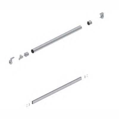 Componentes metálicos cilíndricos e acessórios para montagem em fundo branco