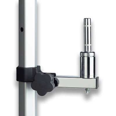 Suporte metálico cromado com fixação em barra prateada