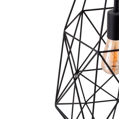 Abajur metálico preto geométrico com lâmpada visível