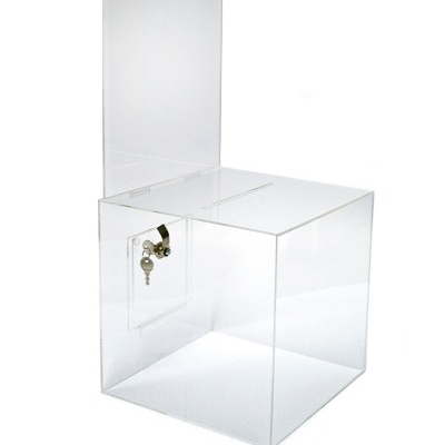 Urna transparente em acrílico com fechadura e chaves