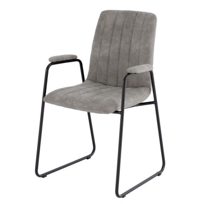 Cadeira de escritório cinzenta com estrutura metálica preta e apoios de braço acolchoados