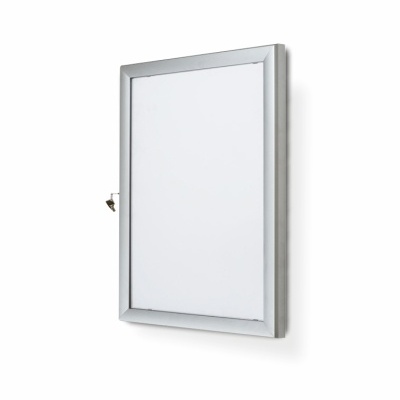 Moldura retangular metálica cinza com vidro frontal