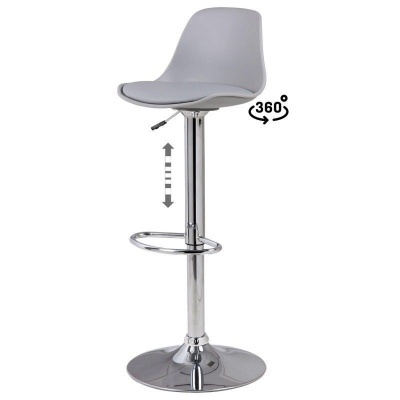 Banco de bar giratório cinzento com base cromada