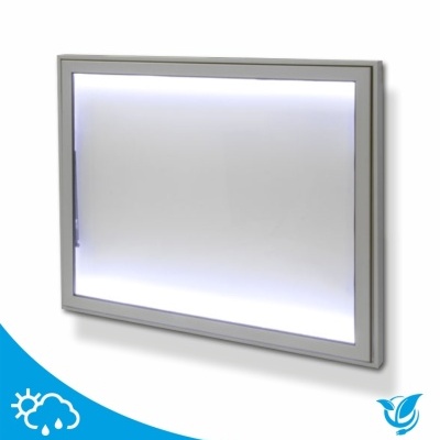 Painel luminoso retangular com moldura cinzenta e iluminação branca