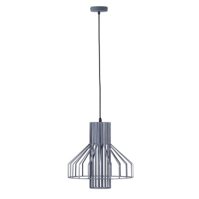 Luminária pendente de metal cinza com design geométrico e cabo preto