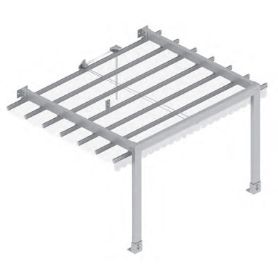 Estrutura metálica cinzenta para pérgola com cobertura retrátil