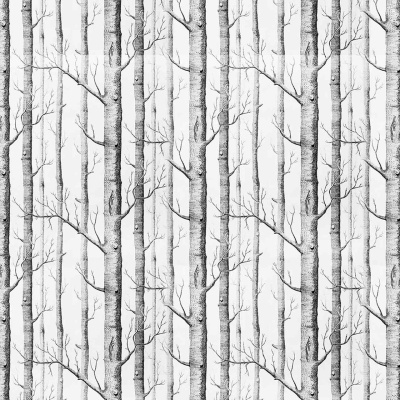 Papel de parede com padrão de troncos de árvores em tons de cinza e preto