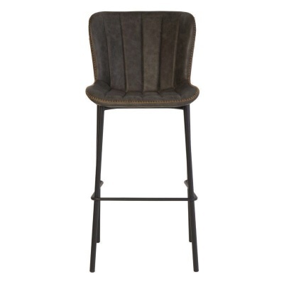Cadeira alta de bar em tecido castanho escuro e estrutura metálica preta