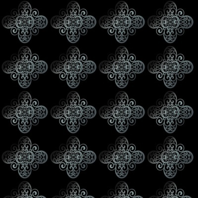Padrão repetitivo de flores ornamentais cinzentas em fundo preto