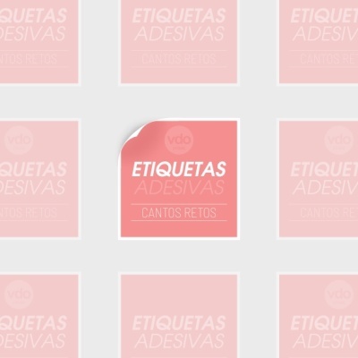 Etiquetas adesivas cor de rosa com texto 'ETIQUETAS ADESIVAS CANTOS RETOS'