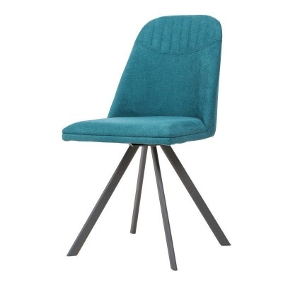 Cadeira azul turquesa estofada com pernas de metal pretas