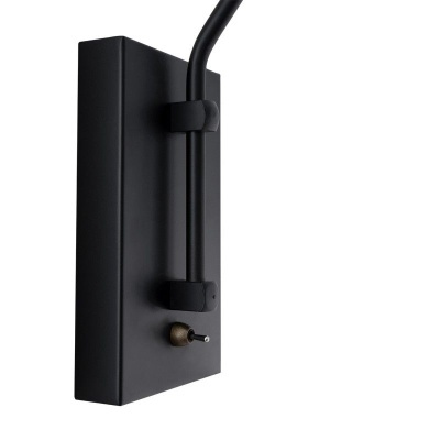 Aplique de parede preto com braço articulado e interruptor bronze