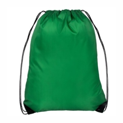 Mochila saco verde com cordões pretos e fundo reforçado