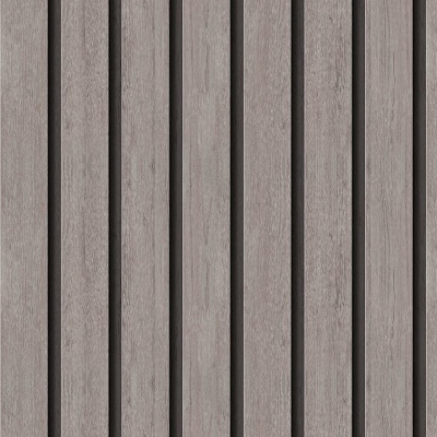 Painéis verticais de madeira cinza com sulcos escuros