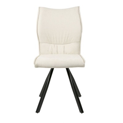 Cadeira estofada branca com pernas pretas em metal