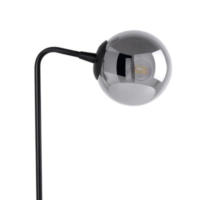 Candeeiro de pé em vidro fumado cinzento com haste preta